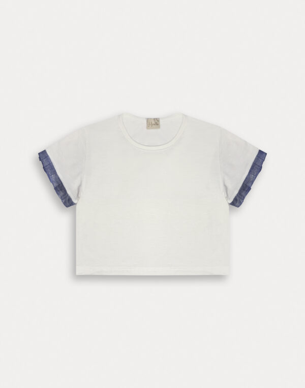 T-shirt bianca dettaglio manica femmina