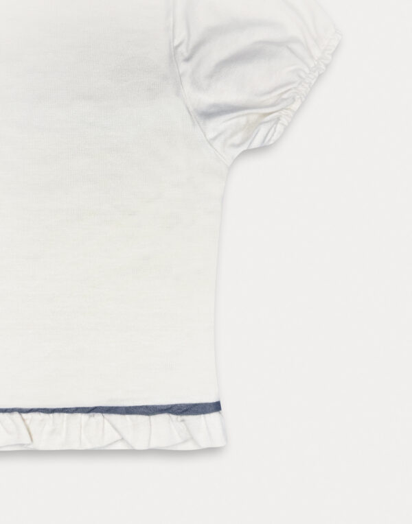 T-shirt bianca con dettaglio anteriore denim femmina