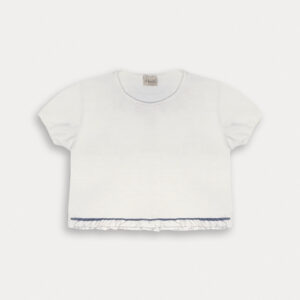 T-shirt bianca con dettaglio anteriore denim femmina - immagine 4
