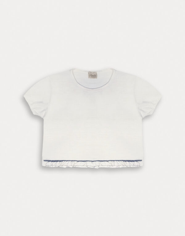 T-shirt bianca con dettaglio anteriore denim femmina