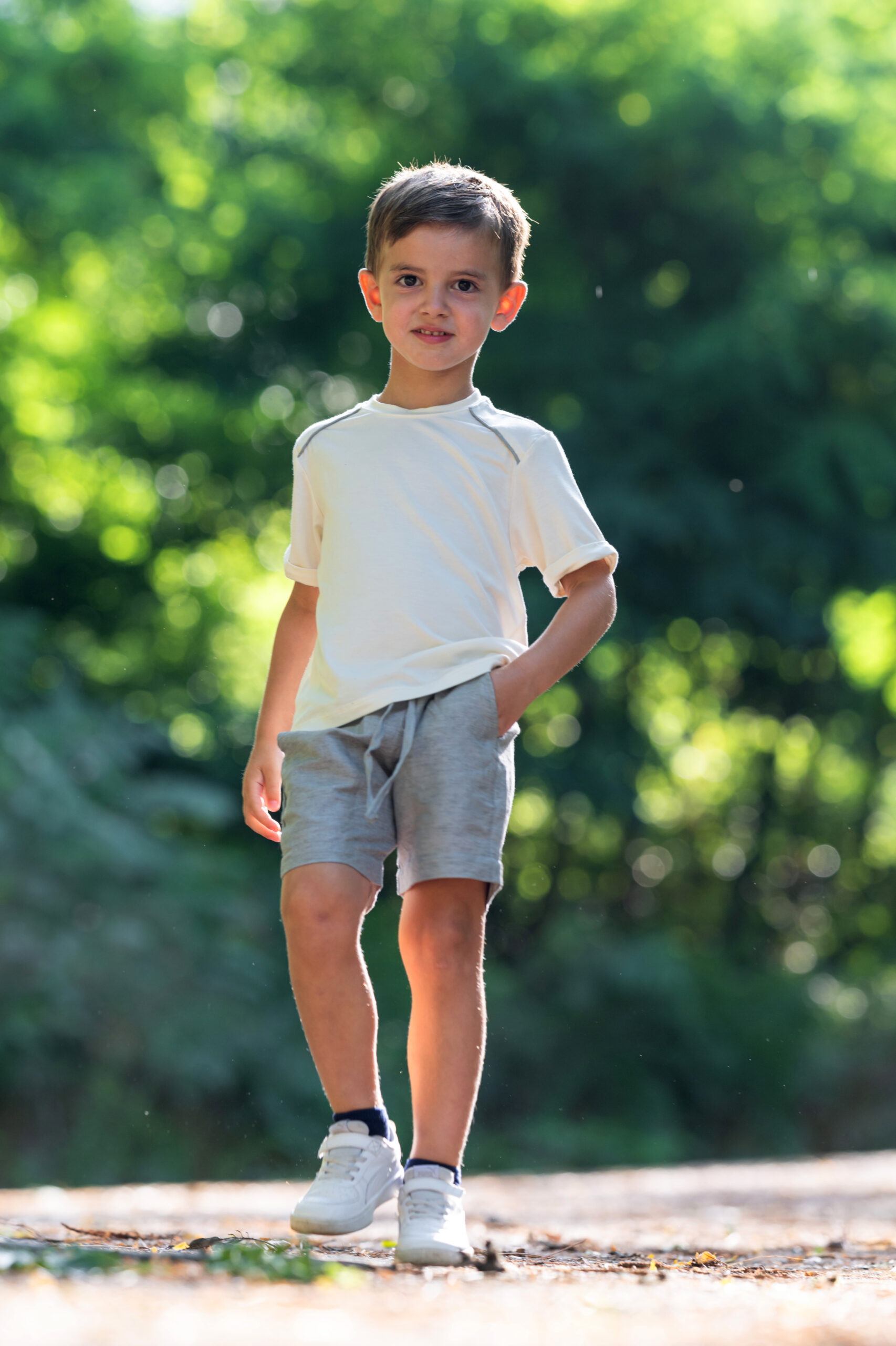 T-shirt naturale riga spalla maschio - immagine 1